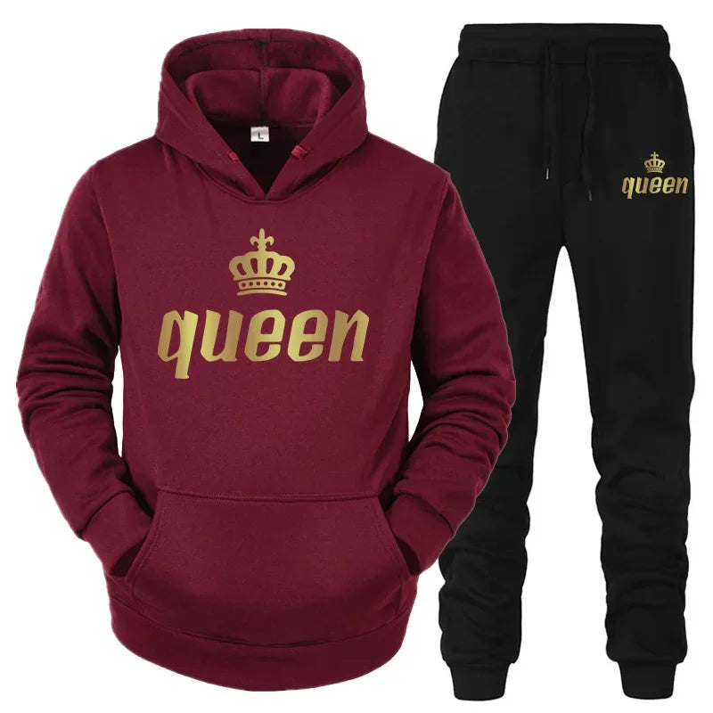 Maxy King And Queen Couple Outfit Hoodie and Jogger Pants High Quality Men Women Daily Casual Sport Jogging Suit King Queen Tracksuit