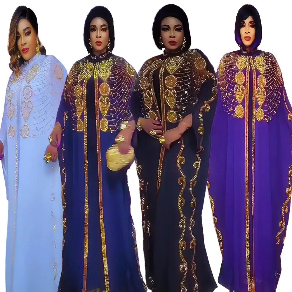 Maxy Luxury chiffon two-piece set African dress woman loose women's dress rhinestone large size dresses for women bubu dress african