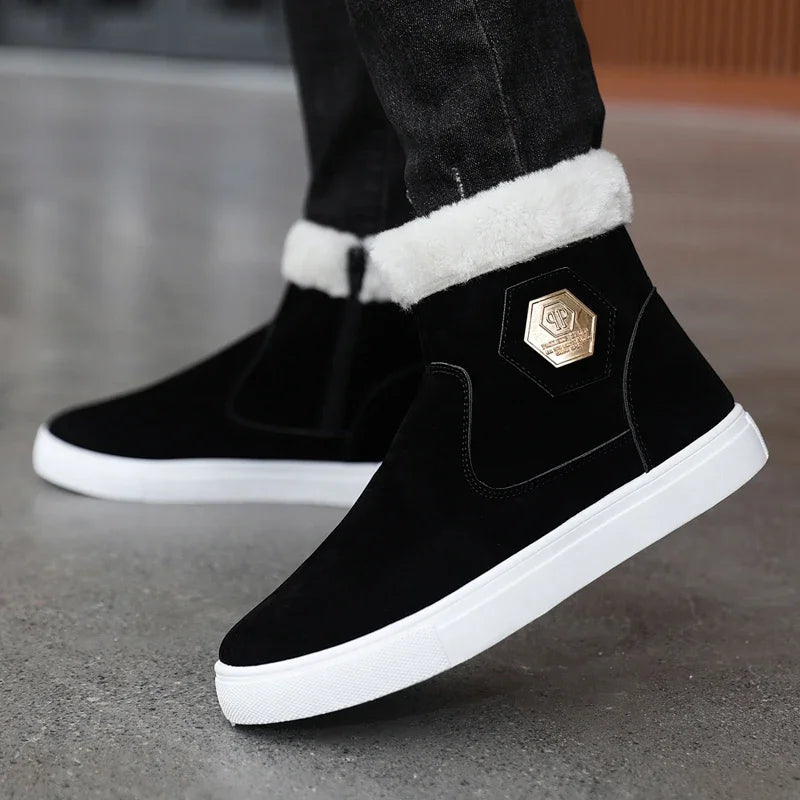 Amay Size 47 Men Boots Winter Trendy Men's Short Boots Plus Velvet Warm Fashion Cotton Boots Casual Versatile Platform Snow Boot