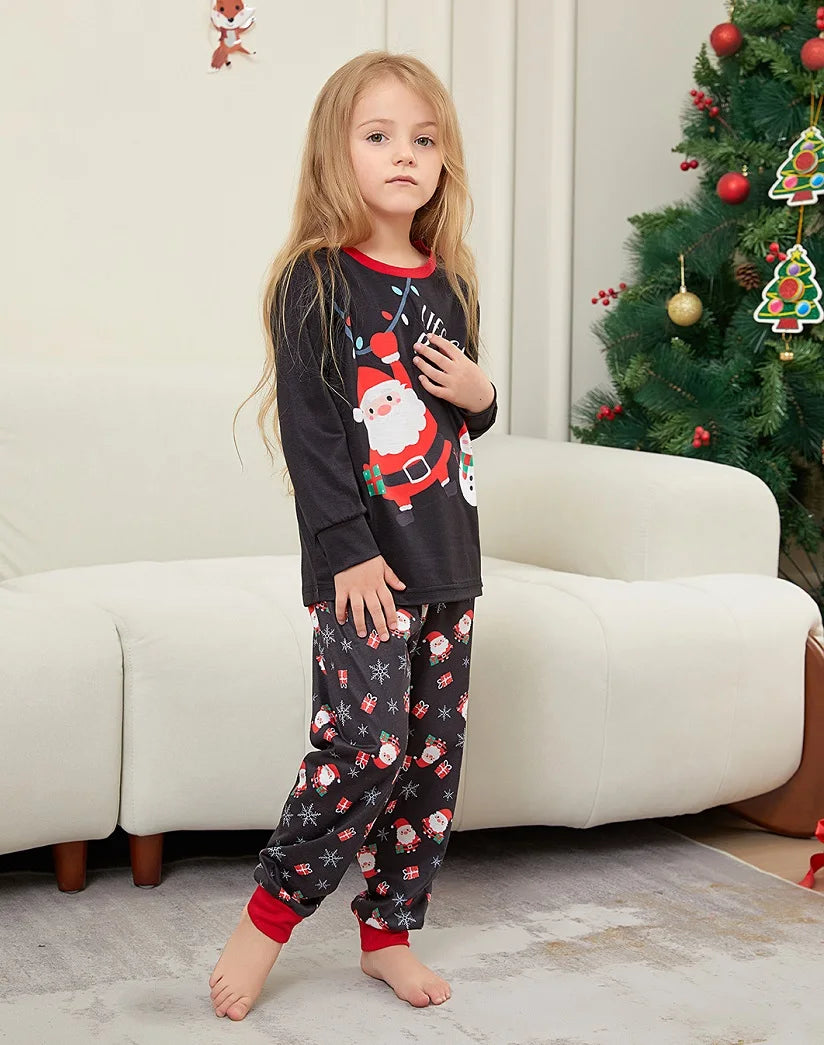 Maxy Christmas Family Matching Pajamas Santa Print Pjs Adult Child Matching Outfit Set Baby Jumpsuit+Dog Clothes