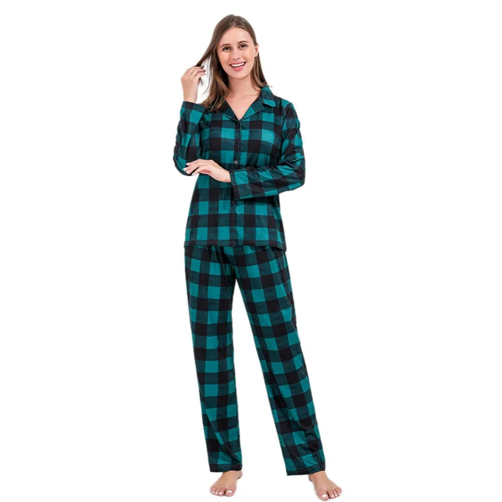 Maxy Cute Green Plaid Family Matching Christmas Pajamas Sets Cute Holiday Outfits for Kids & Parents