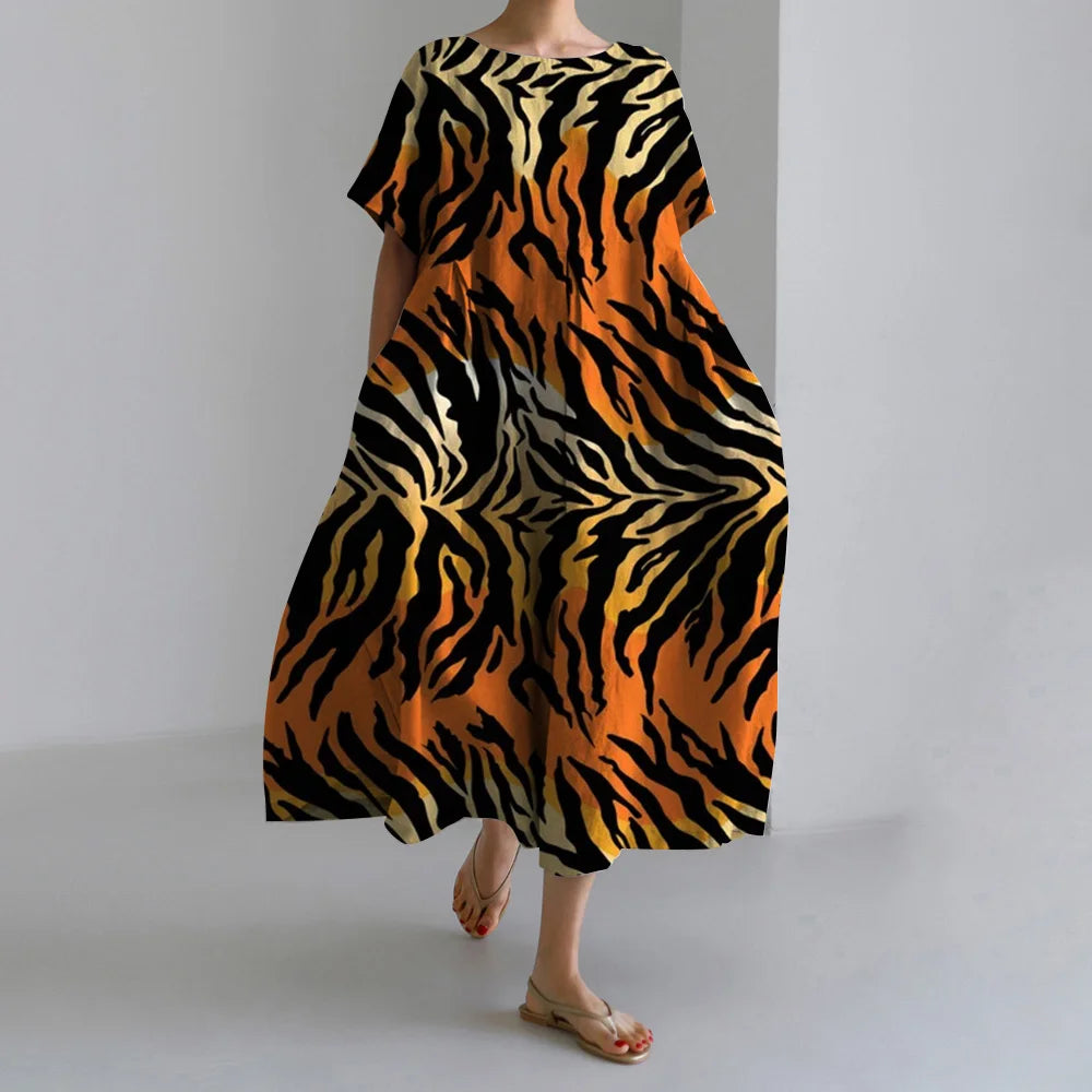 Maxy Summer New Bohemian Casual Dresses Vintage Women's Cotton Printed Dresses Womens Floral Long Dresses Round Neck Pullover Dresses