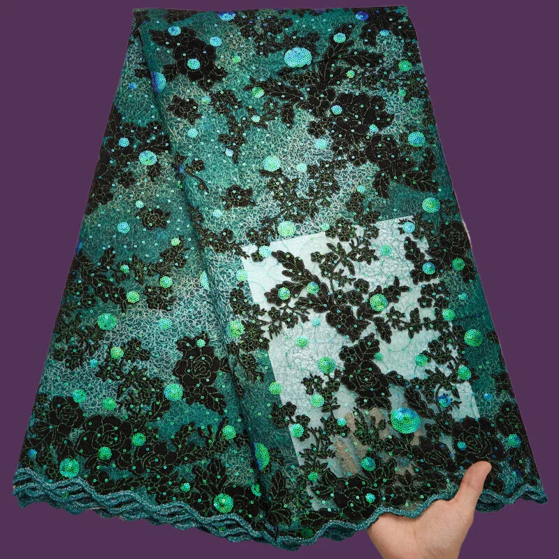 Maxy 5 Yards Sequins Nigerian Mesh Tulle Lace Fabric French Velvet Lace Fabric For Women Wedding Party Dresses A2616