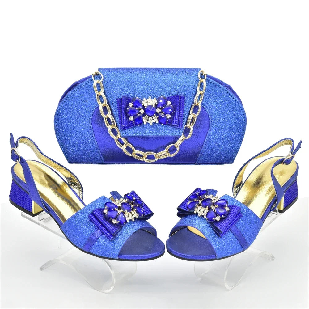 Maxy Shoes and Bag Matching Set Luxury Designer Shoes Decorated with Appliques Africa Shoe and Bags Set Low Heels Women Pumps