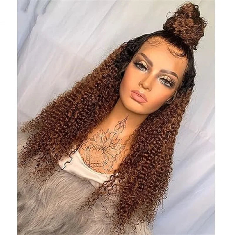 Maxy Glueless 26inch Soft Ombre blonde Long 180% Density Kinky Curly Lace Front Wig For Black Women Babyhair Preplucked Daily Cosplay