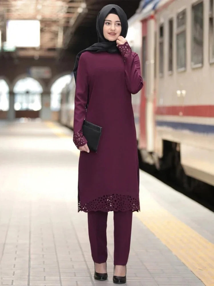 Maxy M-4XL Two Piece Sets Tops and Pants Women Turkey Muslim Abaya Split  Dresses Ramadan Moroccan Kaftan Islamic Clothing