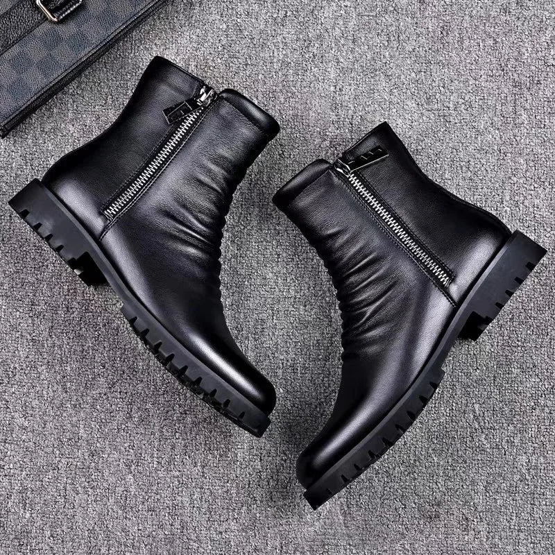 Visco High Quality Men's High Top Boots Genuine Leather Boots Business Boot Fashion Casual Dress Boot Plush Warm Winter Boots for Men