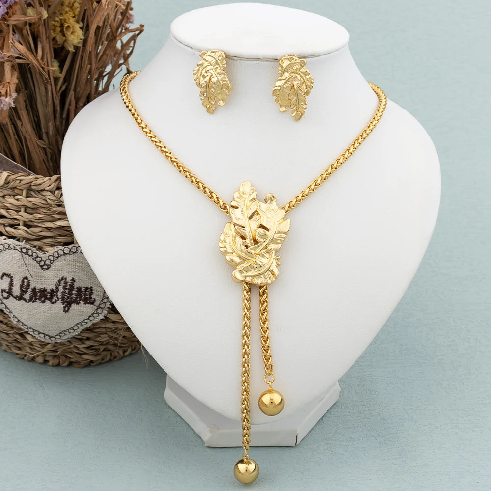 Maxy New Fashion Gold Plated Jewelry Set Pendant Necklace Drop Earrings for Women Adjustable Chain Party Bohemia Jewelry