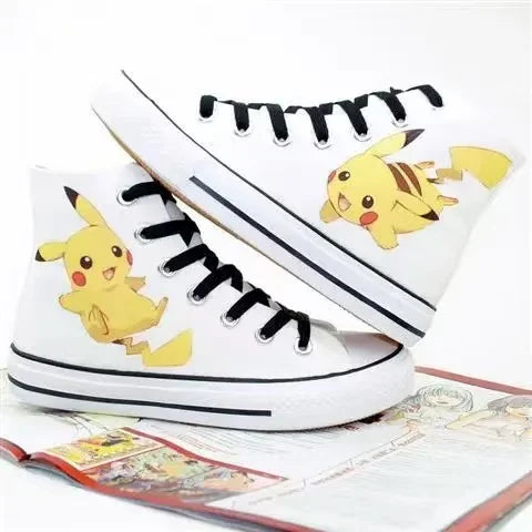 Maxy Pikachu Hot selling high top canvas shoes for women men's plus size cute student white sports shoes couple black casual shoes