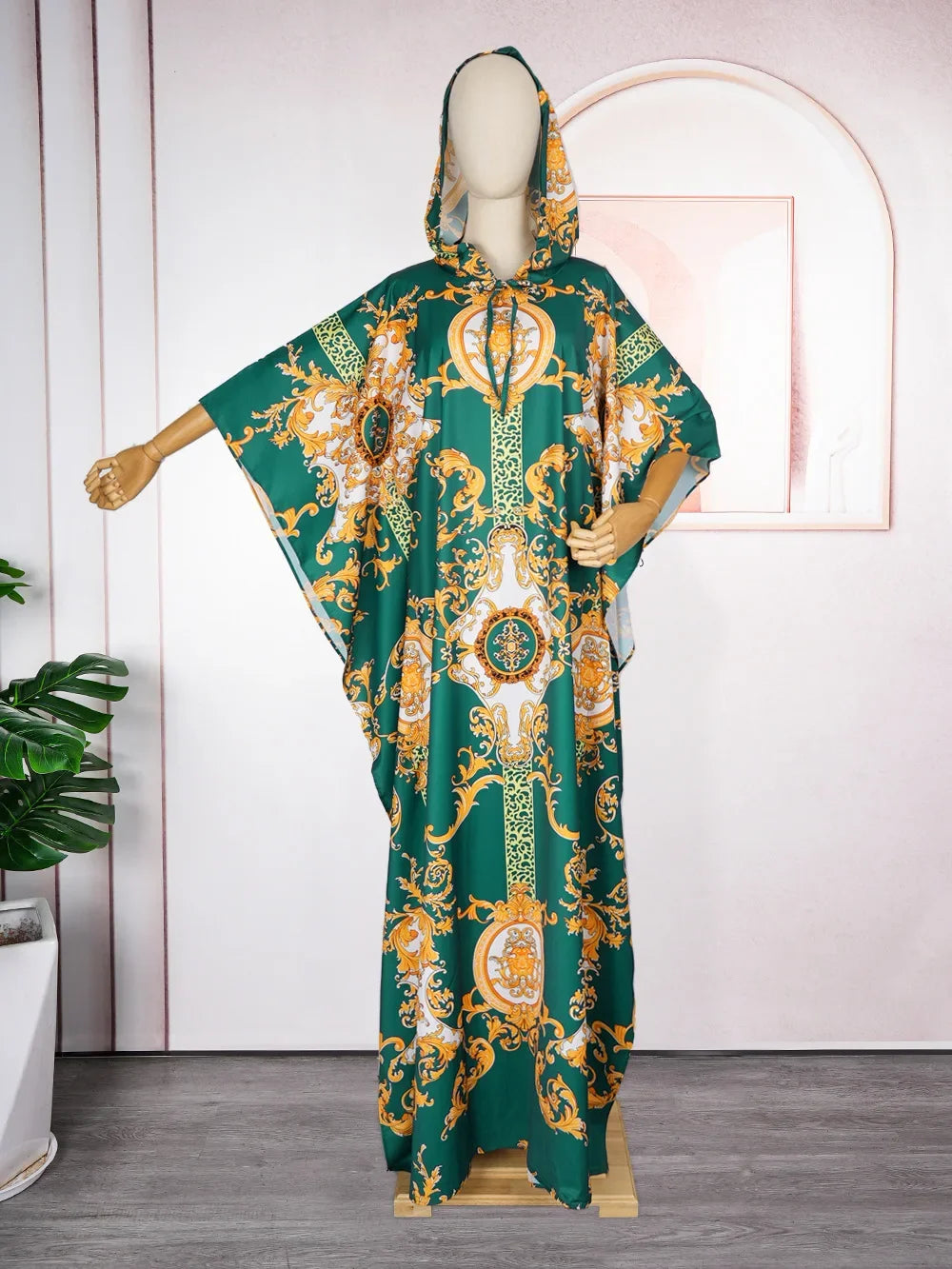 Maxy Elegant Dresses for Women Muslim Fashion Print Boubou Dashiki Ankara Outfit Evening Gown Abayas Kaftan Hooded Robe