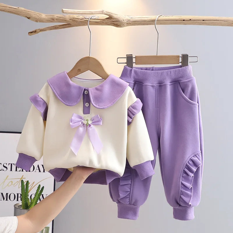 Maxy New Autumn winter Baby Clothes Children Girls Thick Warm T-Shirt Pants 2Pcs/Sets Kids Clothing Infant Costume Toddler Tracksuits