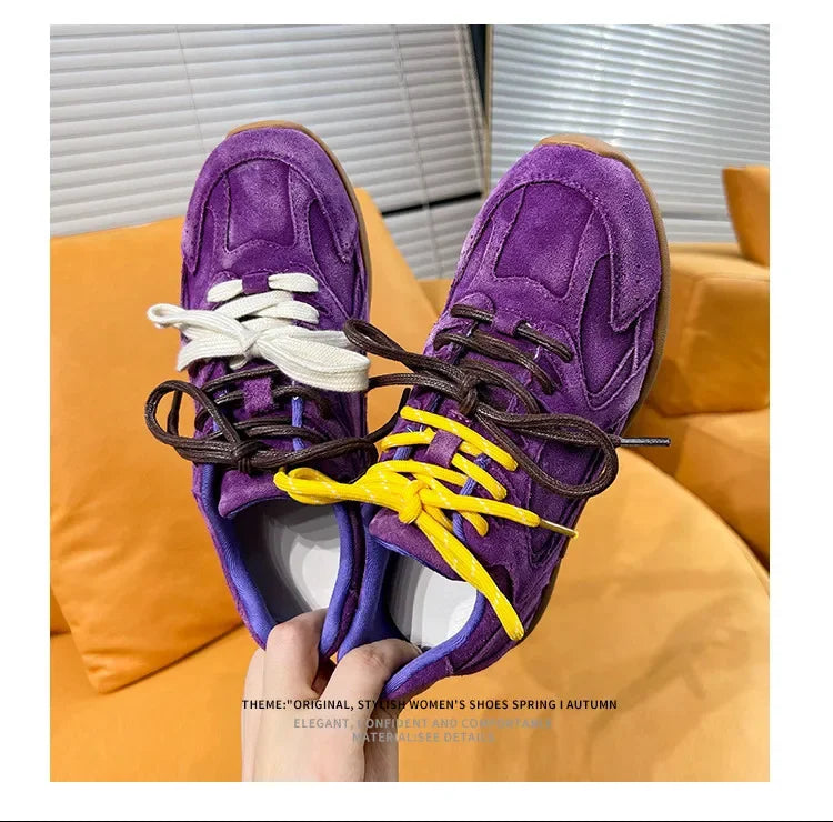 Maxy Autumn Women Genuine Leather Casual Sport Shoes Girl Flat Shoes Comfortable Lace-up Sneaker