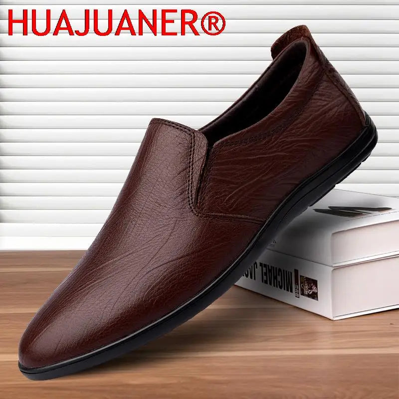 Amay New Italian Genuine Leather Shoes Men Loafers Casual Dress Flats Luxury Brand Soft Man Moccasins Comfy Slip On Formal Boat Shoes