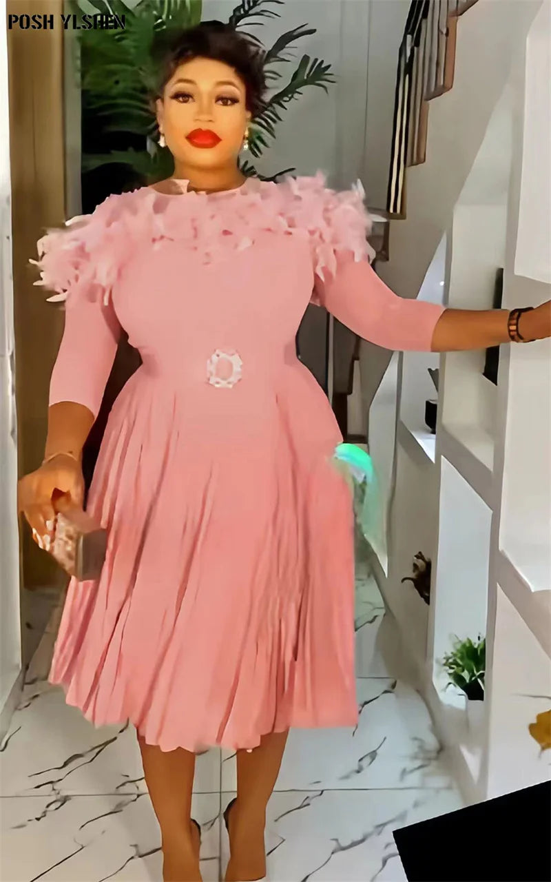 Maxy Feather Dresses for Women New Clothing Plus Size Turkey Elegant Party Long Dress Dashiki Ankara Outfits Robe