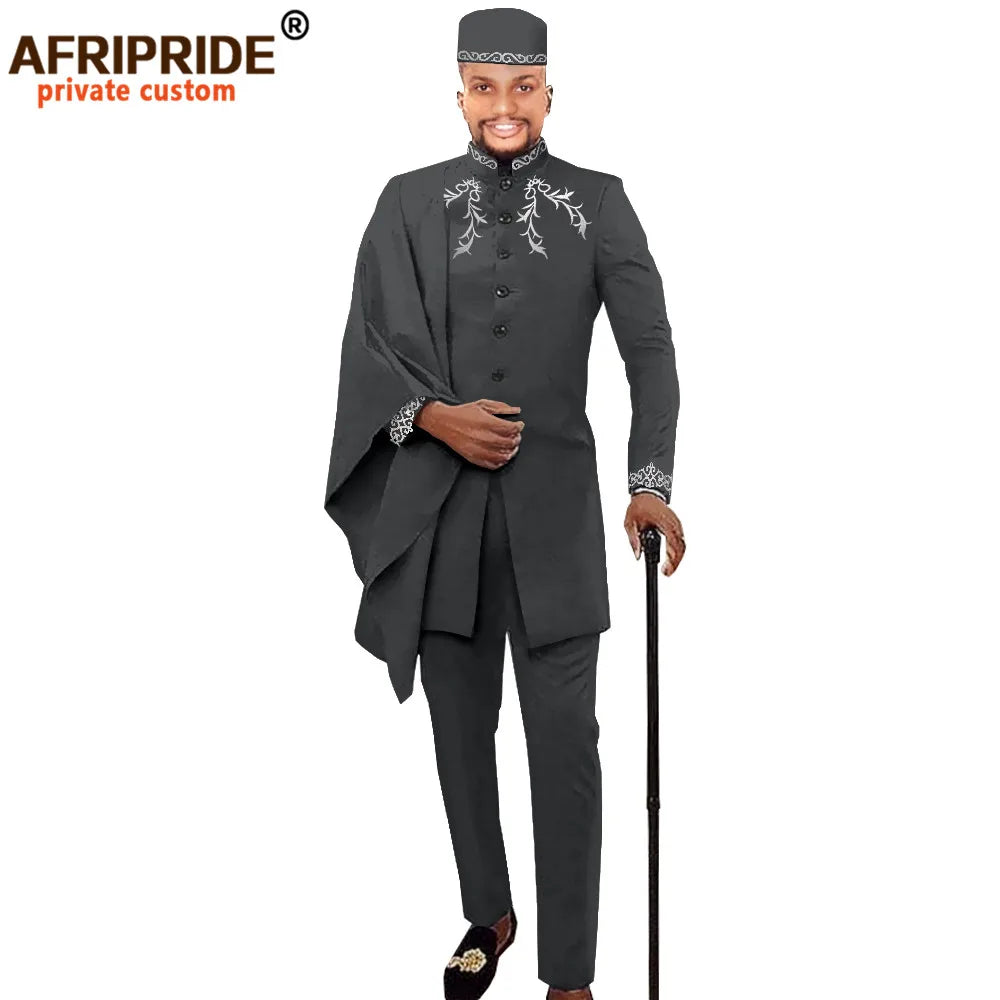 Maxy Men Clothing for Party Wedding Dashiki Printed Coats Ankara Pants and Hat 3 Piece Set Tribal Suit Wax AFRIPRIDE A2016017