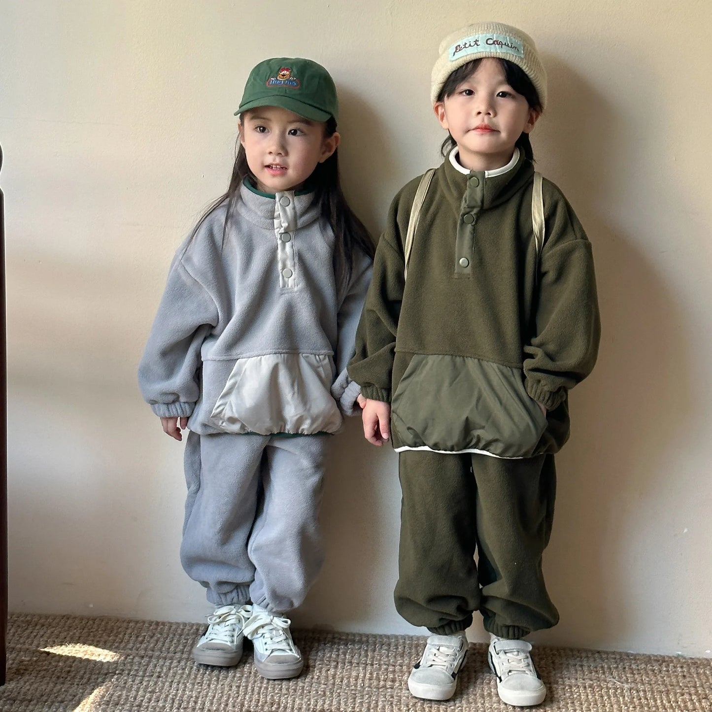 Maxy Children Autumn Winter Fleece Hoodie Sets Boys Girls Velvet Warm Sweatshirt and Sport Pants 2pcs Outfit Kids Baby Tracksuit