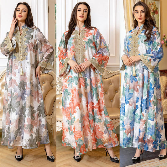 Maxy Double Layered Dress Foral Muslim Fashion Turkey Quality Women Dresses For Special Occasions Abaya Elegant Arabian Clothes