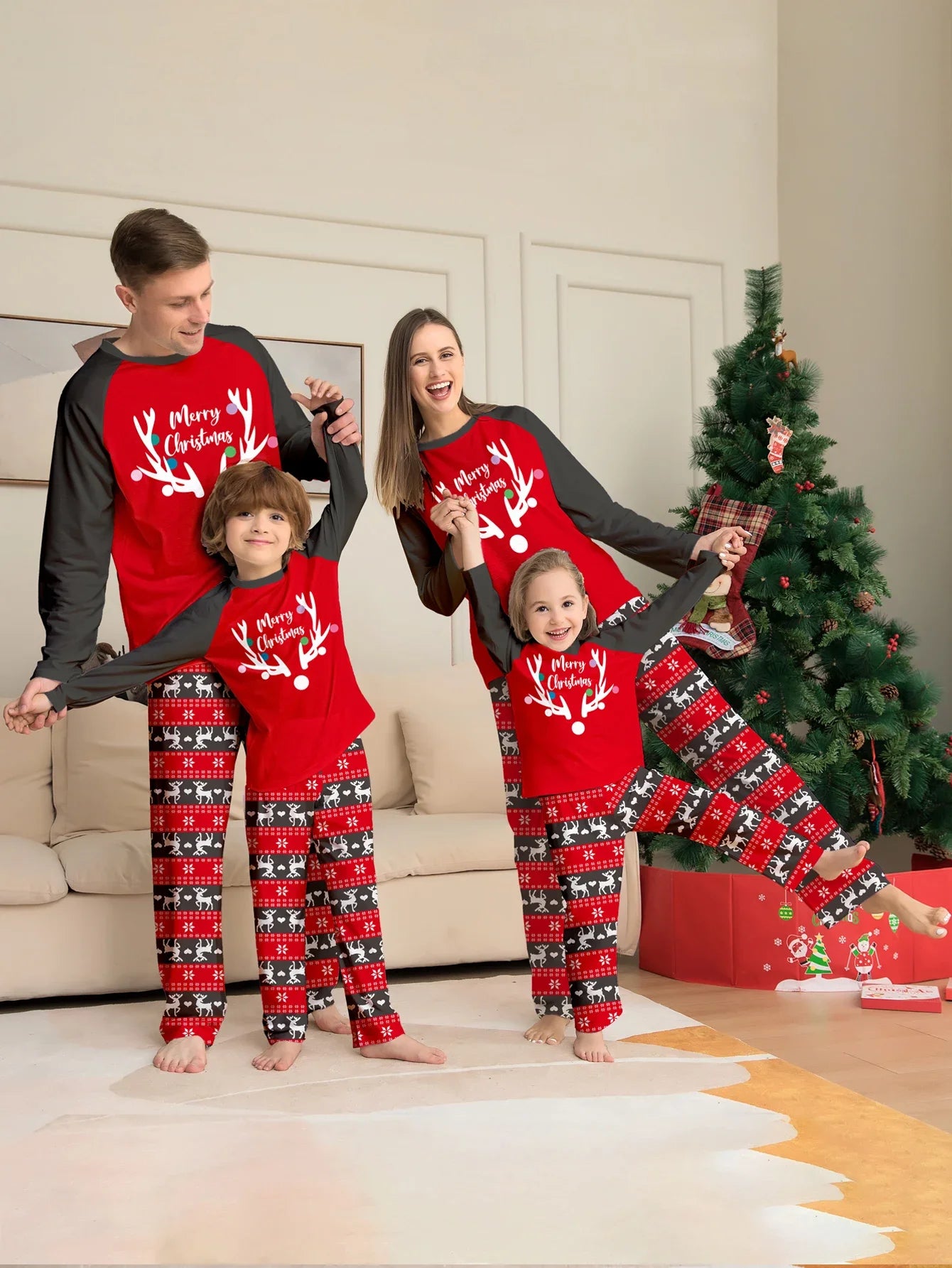 New DIY Blank on the Front Family 2023 Christmas Pajamas Set Adult Kids Baby&Dog Matching Clothes Soft Sleepwear Family Look Pjs