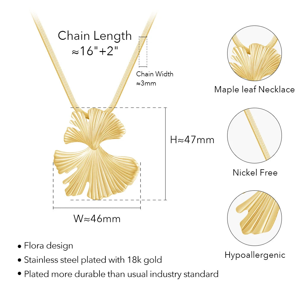 Maxy ENFASHION Collares Para Mujer Maple leaf Pendant Necklace For Women's Stainless Steel 18k Gold Plated Classy Jewelry