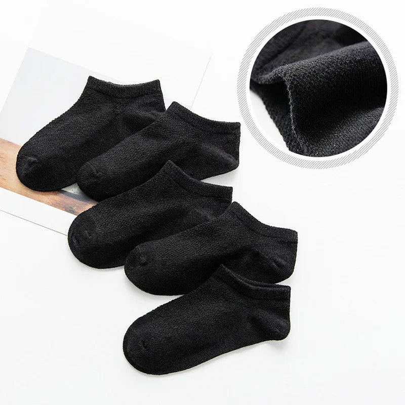 Maxy 5 Pairs Children Ankle Socks Boys Girls Black White Gray Socks Cotton Soft Baby Loose Comfortable Sock Kids School Sport Clothes