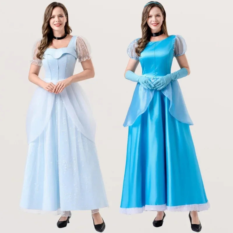 Women Medieval Cinderella Princess Dress Fancy Blue Fairy Tail Costume Adult Halloween Party Ball Gown School Performance Outfit