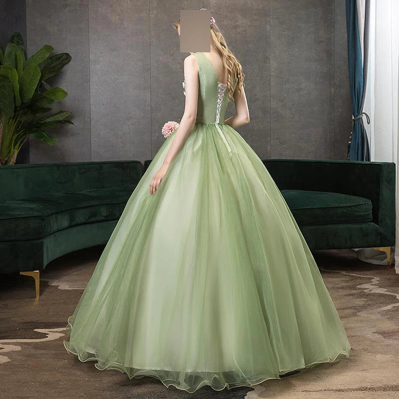 Maxy Customized Green Ball Gown Quinquennia Dresses Tulle Appliques Prom Birthday Party Gowns Formal Vestido De Noche Abenkleider