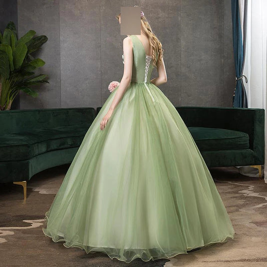 Maxy Customized Green Ball Gown Quinquennia Dresses Tulle Appliques Prom Birthday Party Gowns Formal Vestido De Noche Abenkleider