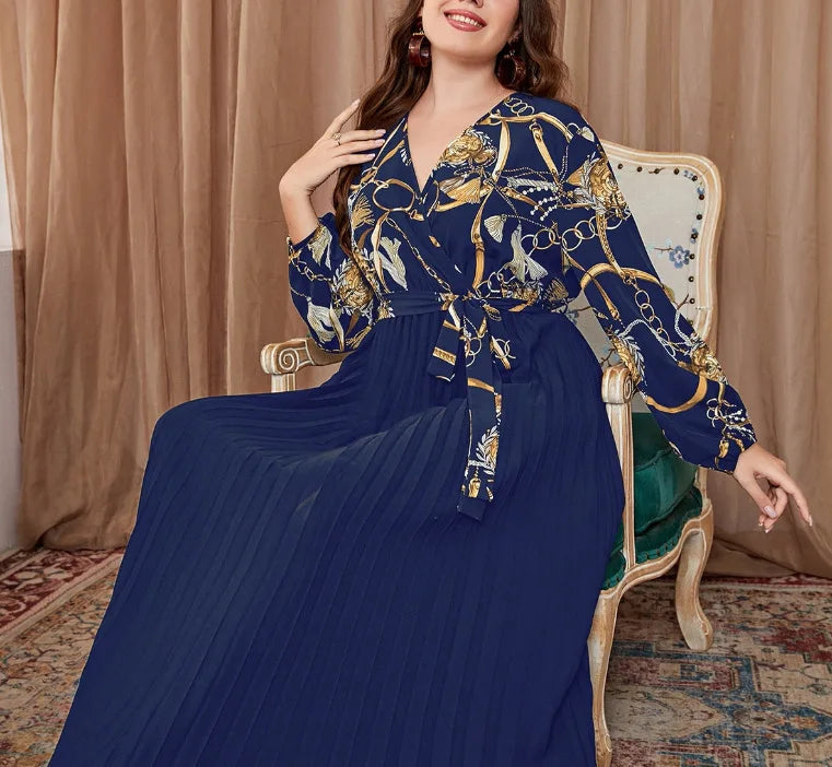 Plus Size Women Dresses New Colorblocking Temperament Elegant Dresses Large Size Fashion Casual Pleated Office Lady Dress 2023