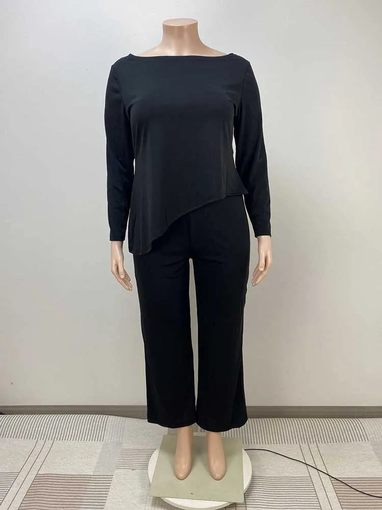 Maxy 2piece Woman Outfit Autumn Pant Suits with Long Sleeve Top 4x Plus Size Women Clothing Sets Solid Color Casual Outfit Female