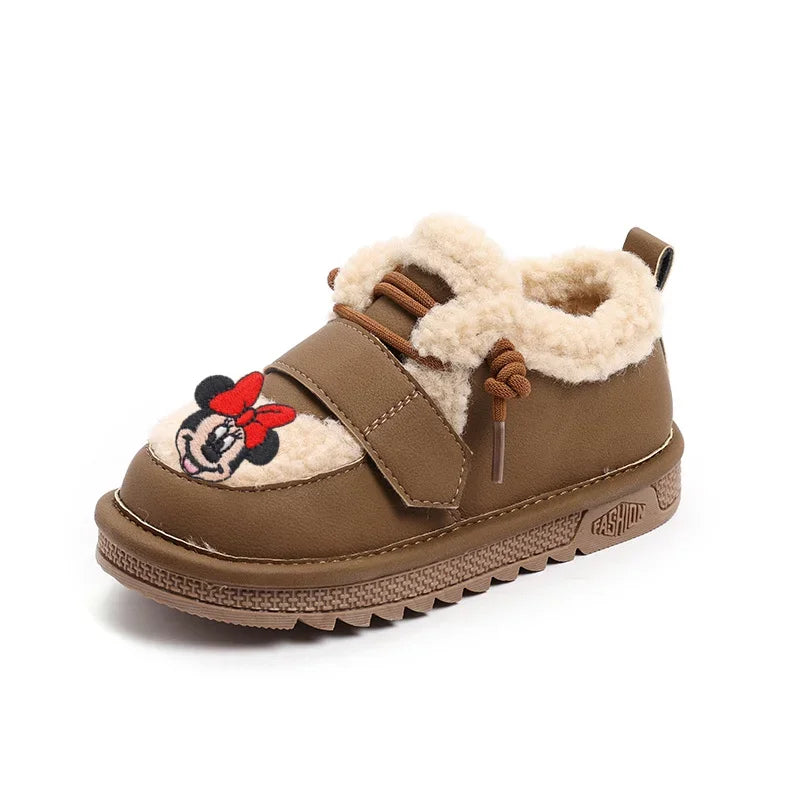 Maxy Disney Mickey Mouse Girls Cotton Shoes Autumn Winter New Casual Shoes Non-slip Thermal Boots Children's Y2K Snow Cotton Boots