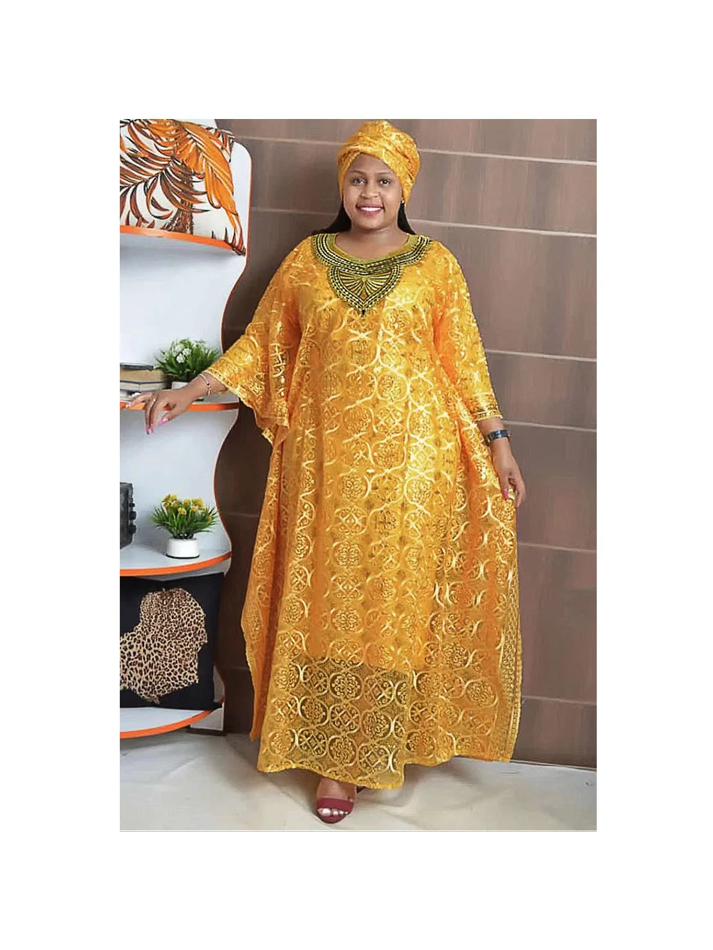 Dashiki Maxy Dresses for Women Spring Summer African Women Blue Yellow O-neck Long Dress Inner and Headtie African Clothes