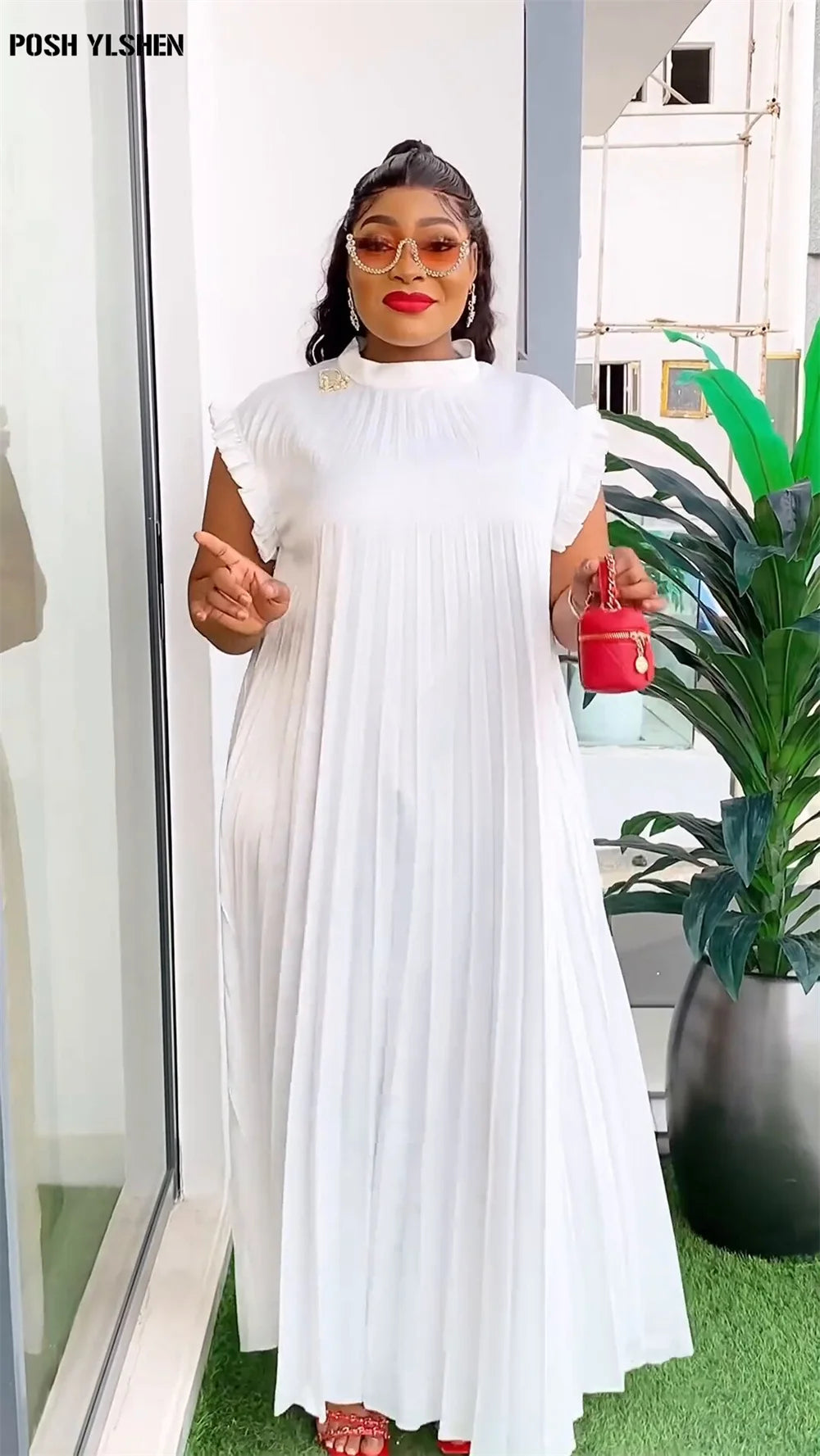 Maxy Pleated Abaya African Dresses for Women Summer Plus Size Traditional Nigeria Caftan Dress Abaya Musulman Robe Femme Clothes