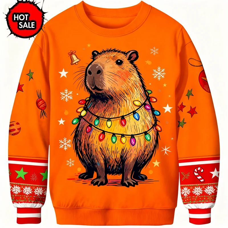 Maxy New 3D Printing Gingerbread Man Happy New Year Round Neck Hoodie Pullover Fashion Ugly Christmas Sweater Sweatshirt Men Tops