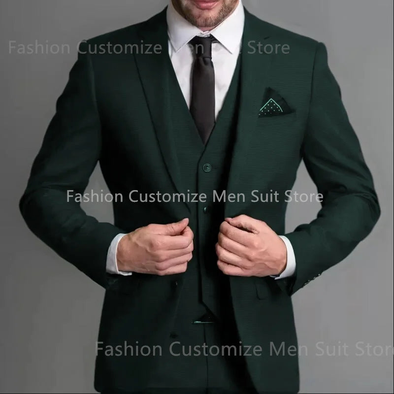 Amay Navy Blue Male Suits Slim fit Notched Lapel  Wedding Tuxedos 3 Piece Sets Tailor Made Business Mens Costume (Blazer+Pants+Vest)