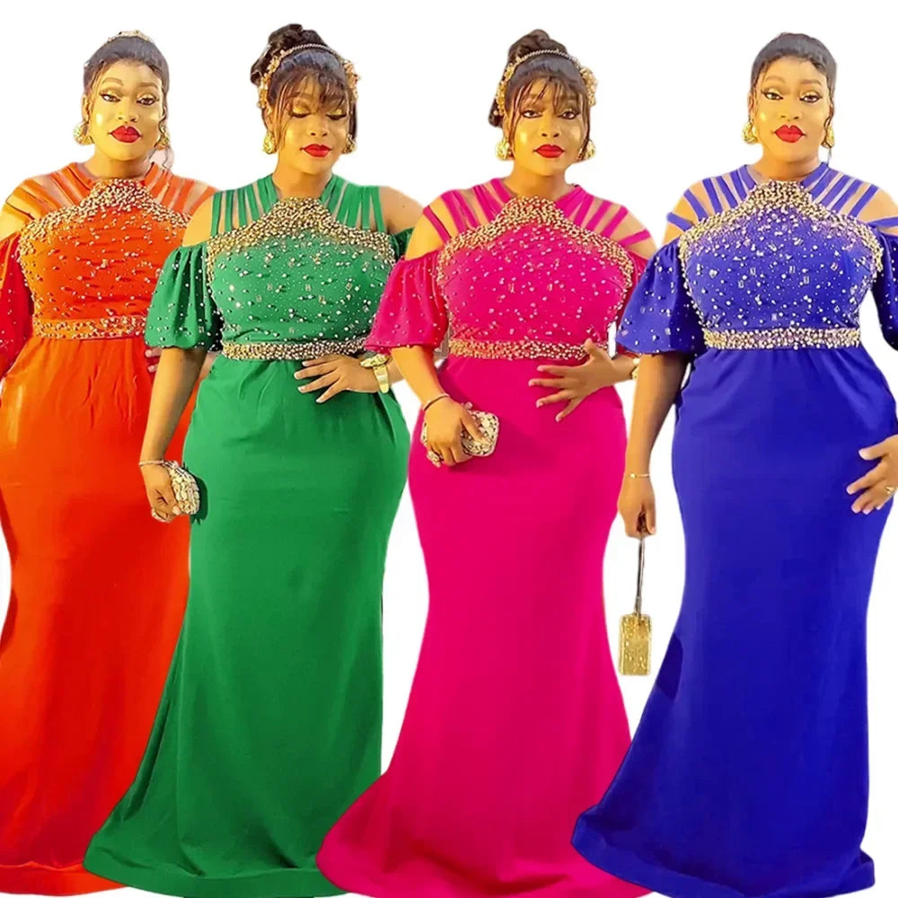 Maxy Plus Size Party Dresses for Women New Fashion Dashiki Ankara Wedding Evening Gown Elegant Turkey Muslim Maxy Dress