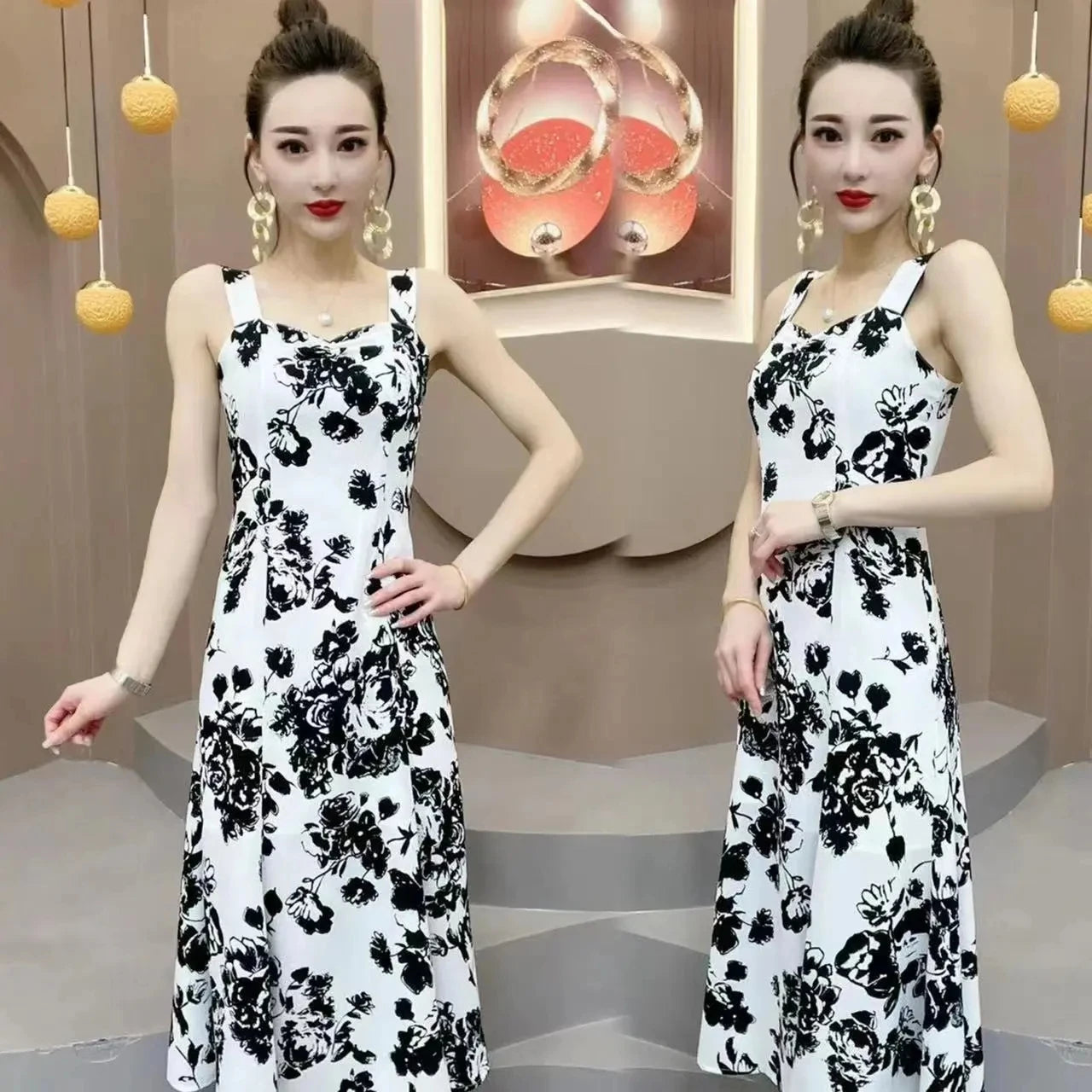 Maxy Popular High-End Brooch Blazer Slip Dress Suit Jacket Women's Summer Fashion Blazer Suit Skirt Two-Piece Set Sling Print Dress