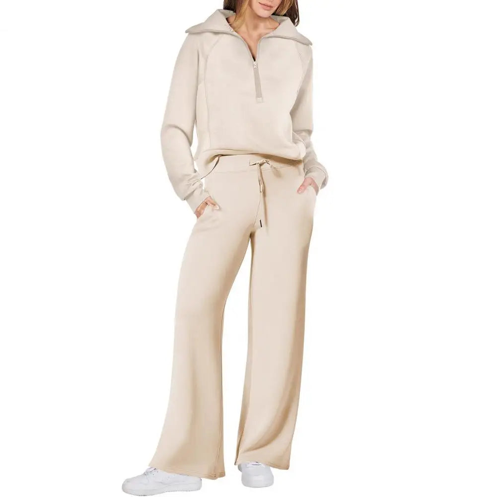 Oversized Sweatshirt Pants Set Women Two-piece Casual Suit Thick Loose Solid Color Tracksuit Set with Lapel Coat Wide for Fall
