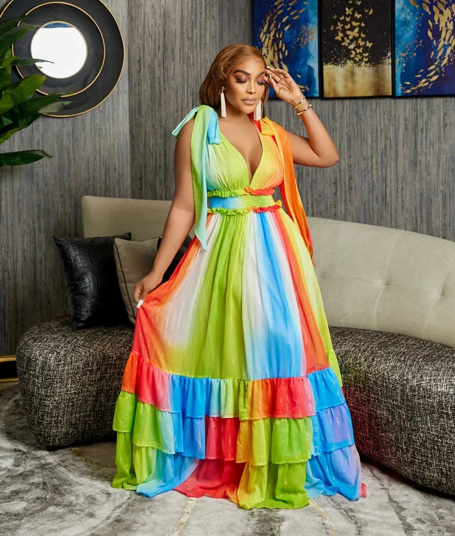 Maxy Party Evening Dresses for Women Summer African V-neck Sleeveless Long Dress Maxi Dress Dashiki African Dresses Women