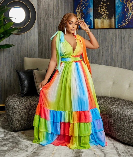 Maxy Party Evening Dresses for Women Summer African V-neck Sleeveless Long Dress Maxi Dress Dashiki African Dresses Women