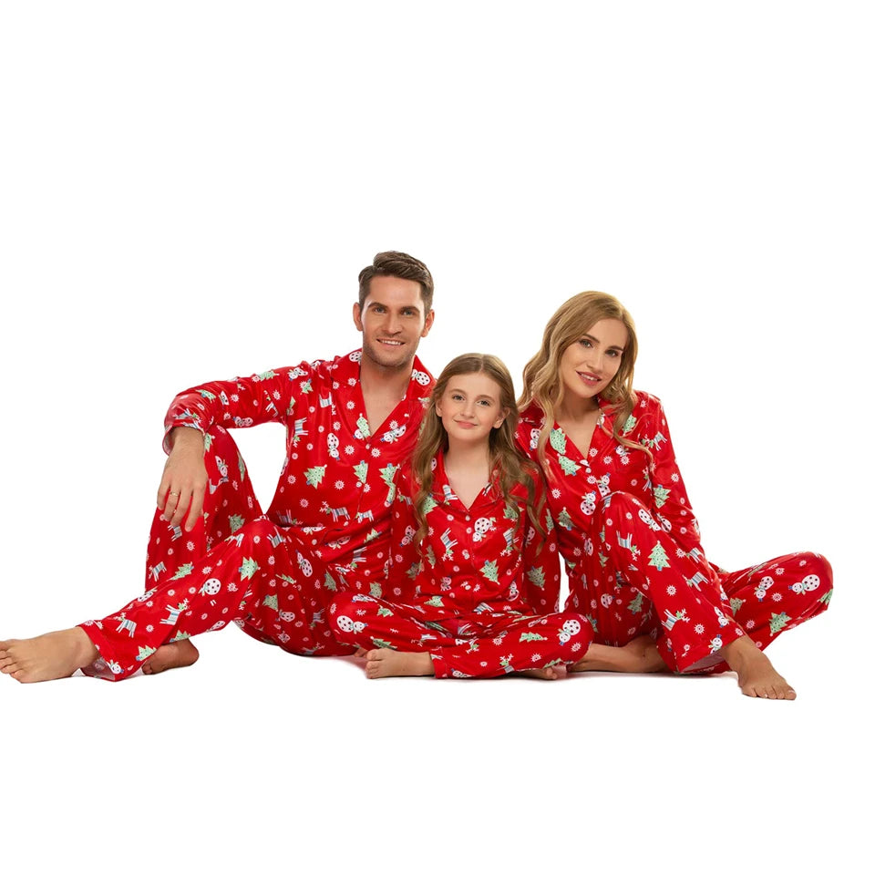 New Year Fashion Print Matching Family Christmas Pajamas Set Shirt + Pants Parent-child Outfit Cardigan Loungewear Home Clothes