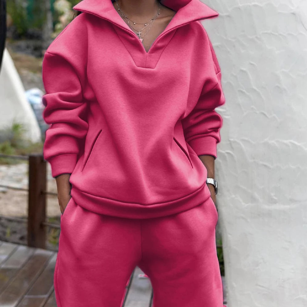 Women Tracksuit Set Plus Fleece Sweatshirts Two Piece Set Autumn Winter Casual Oversized Solid Female Sports Suit Long Pant