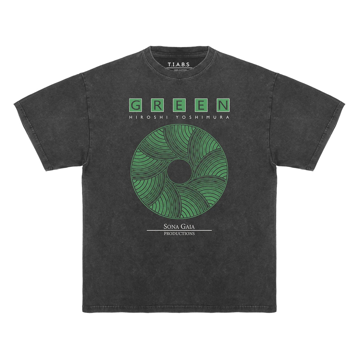 Visco Green T-Shirt Inoyama Land Brian Eno Washed Loose Drop Shoulder Retro Men Summer Oversize Cotton Tee Shirt