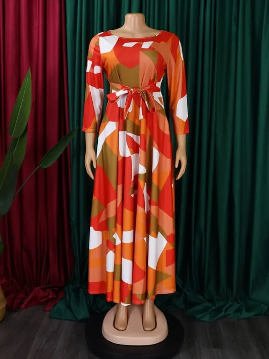 Maxy S-3XL African Party Dresses for Women Dashiki Ankara Evening Gown Elegant Spring Fashion African 3/4 Sleeve Long Dress