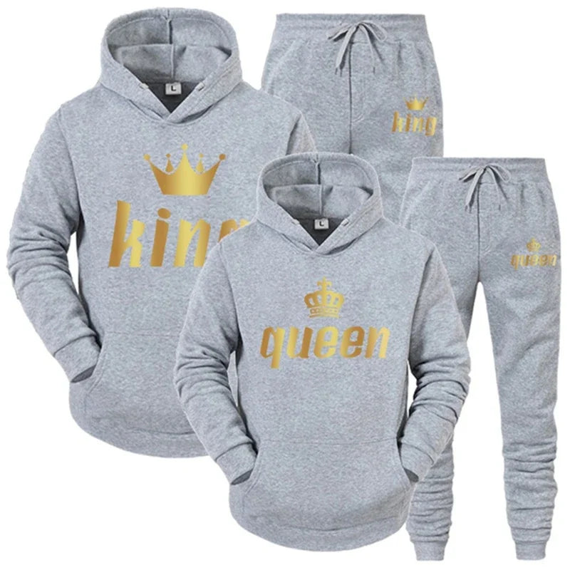 Maxy King And Queen Couple Outfit Hoodie and Jogger Pants High Quality Men Women Daily Casual Sport Jogging Suit King Queen Tracksuit