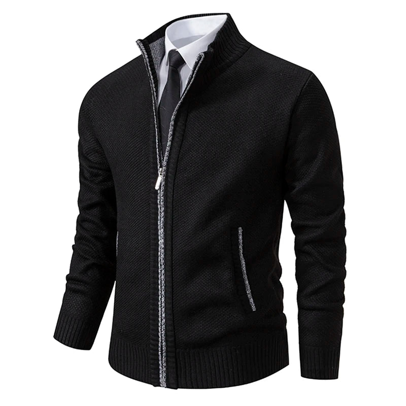 Visco Autumn And Winter New Jersey Men's Casual Sports Coat Solid Color Stand Collar Wweater Grab Fleece Warm Zipper Cardigan