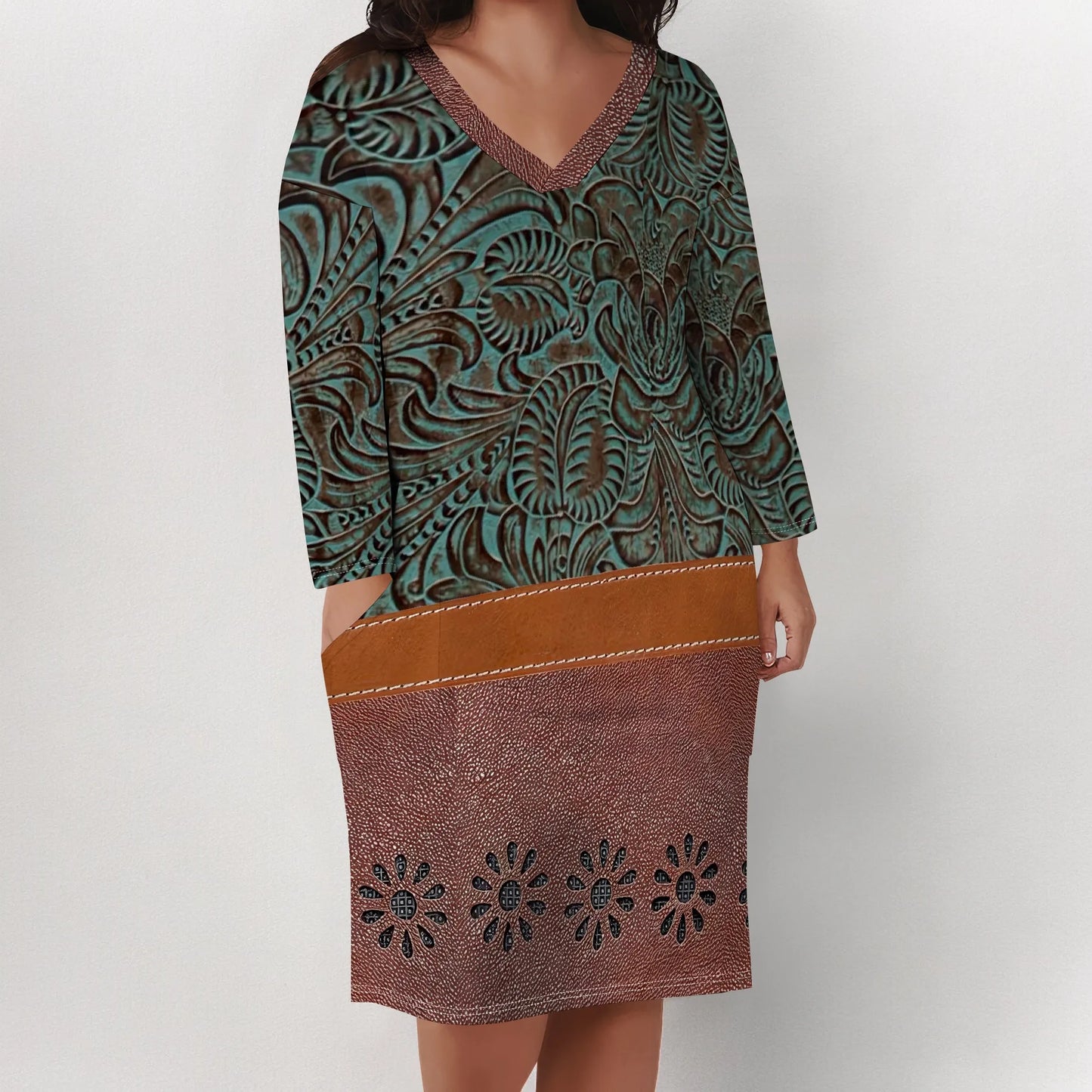 Amay Curvy Artistic Maxy Dress - Long Sleeve Relaxed Boho Dress for Women
