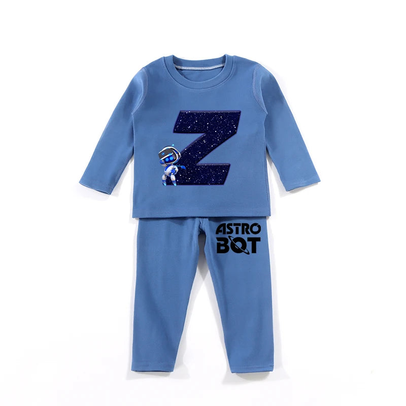 Maxy Astro Bot Kids Pajamas Set Anime Printed Letter Autumn Winter Warm Shirt Tops Boys Girls Children Clothing Nightshirt Gift