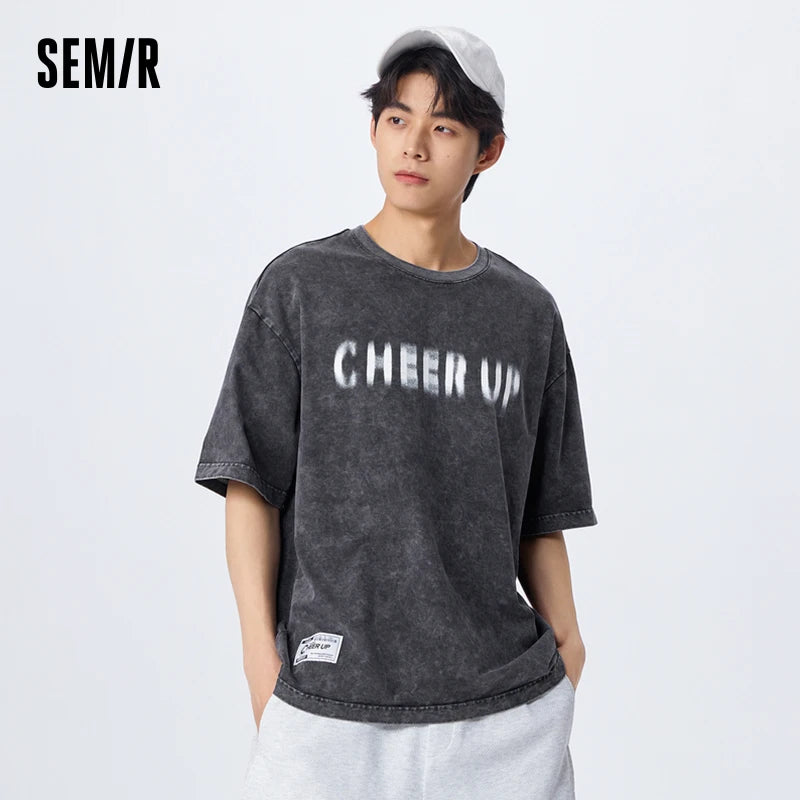 Semir 2023 Men T-shirt Spring New Comfortable Skin-friendly Breathable Top Letter Printing Short-sleeved T-shirt for Men