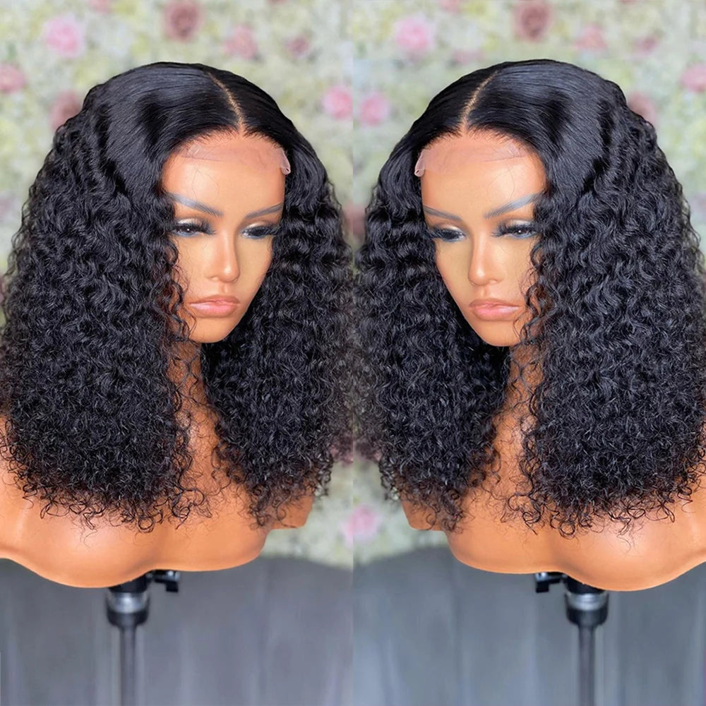 Maxy Glueless Human Hair Brazilian Short Kinky Curly Lace Frontal Wigs Wet And Wavy Pre plucked Hairline Ready To Go Wigs For Woman