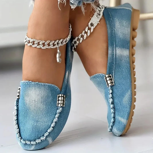 Maxy New Women Casual Flat Shoes Spring and Autumn Flat Loafers Shoes Fashion Non-slip Soft Round-toe Denim Flat Sneakers Women